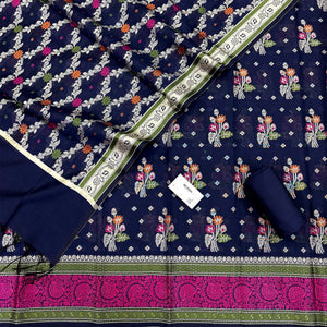 Navy Blue Resham Banarasi Silk Suit