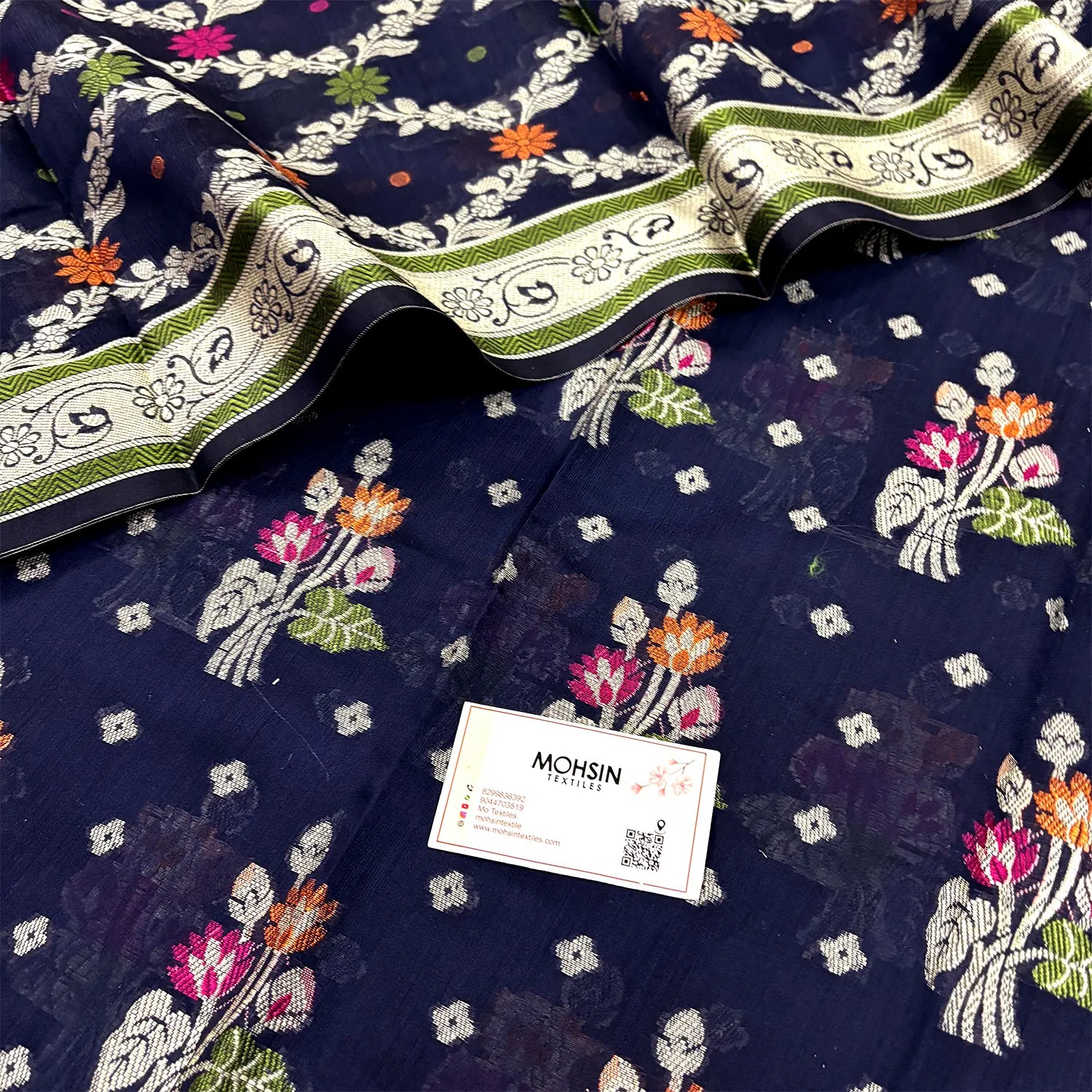 Navy Blue Resham Banarasi Silk Suit