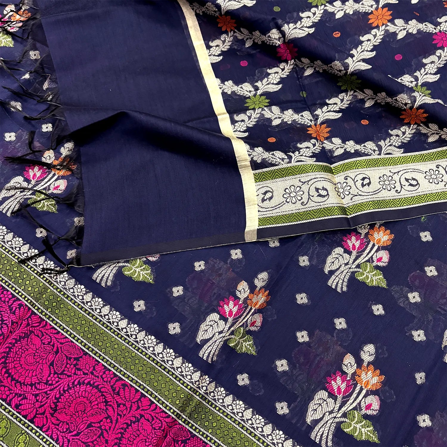 Navy Blue Resham Banarasi Silk Suit