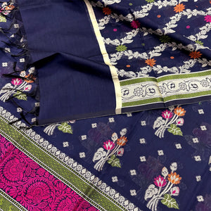 Navy Blue Resham Banarasi Silk Suit