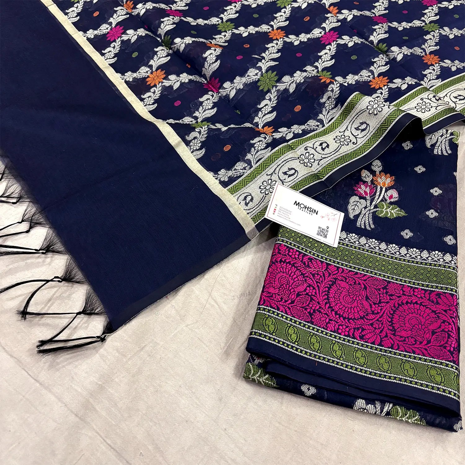 Navy Blue Resham Banarasi Silk Suit