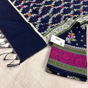 Navy Blue Resham Banarasi Silk Suit