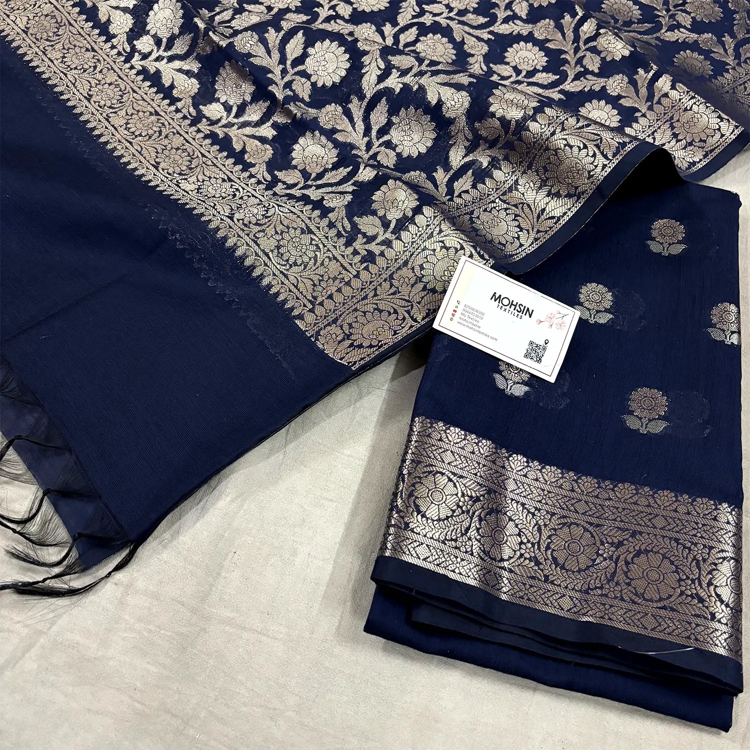 Navy Blue Resham Banarasi Silk Suit
