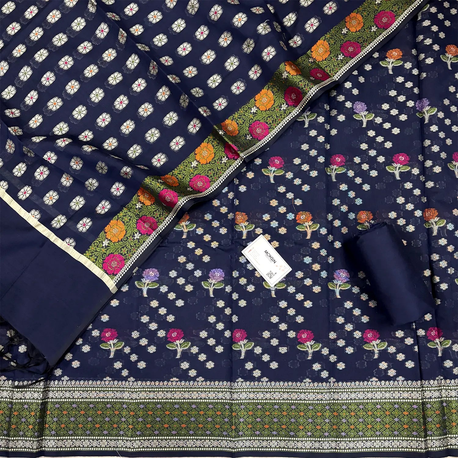 Navy Blue Resham Banarasi Silk Suit