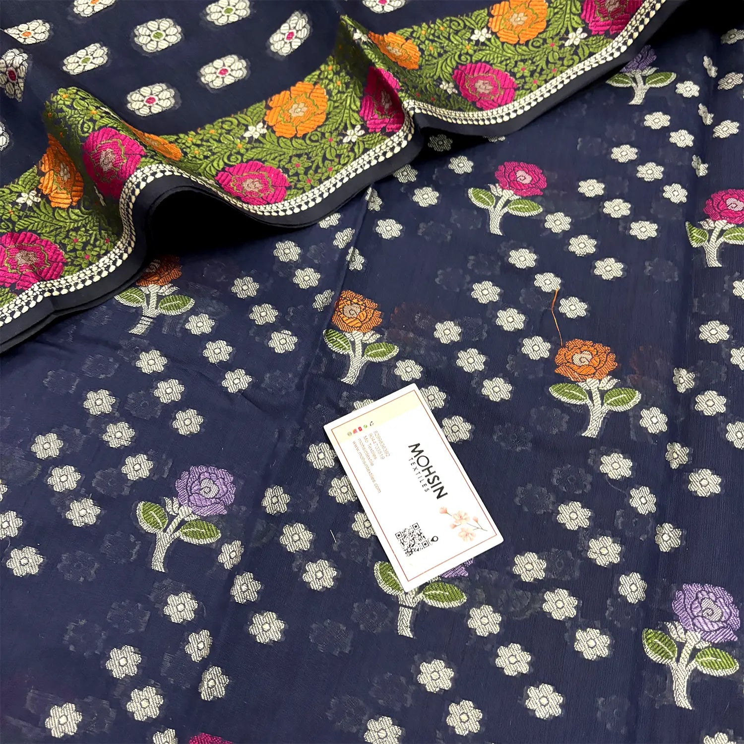 Navy Blue Resham Banarasi Silk Suit