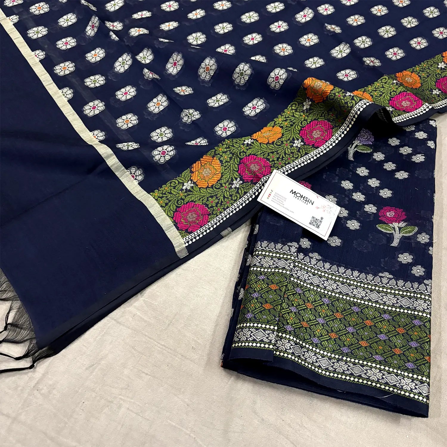 Navy Blue Resham Banarasi Silk Suit