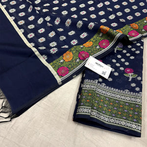 Navy Blue Resham Banarasi Silk Suit