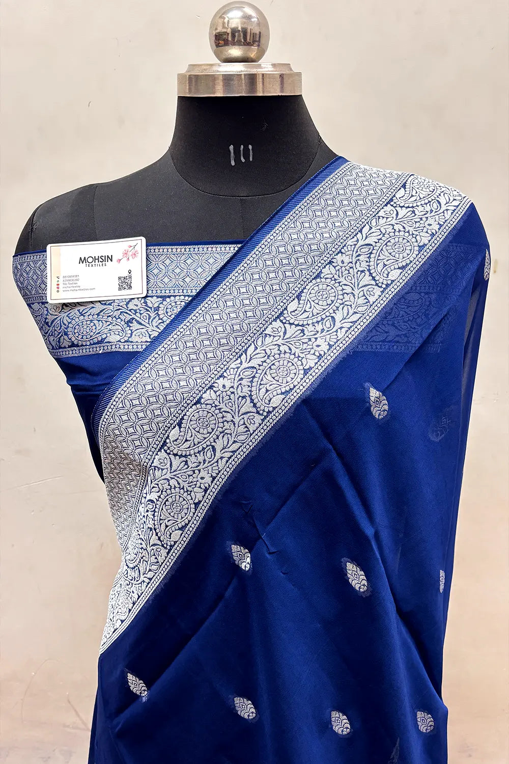 Navy Blue Rupa Buti Pure Viscose Georgette Silk Banarasi Saree