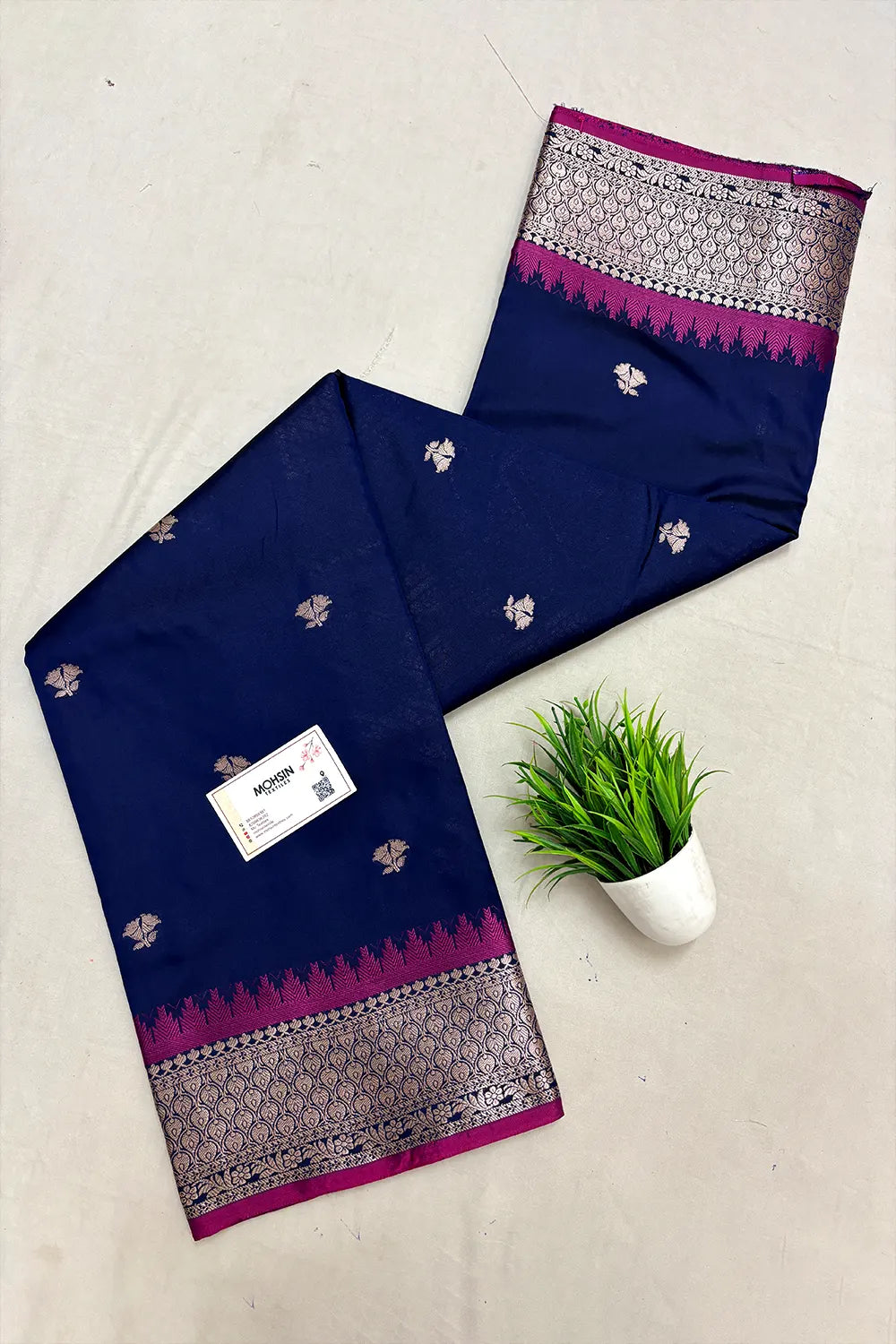 Navy Blue Semi Katan Silk Banarasi Saree