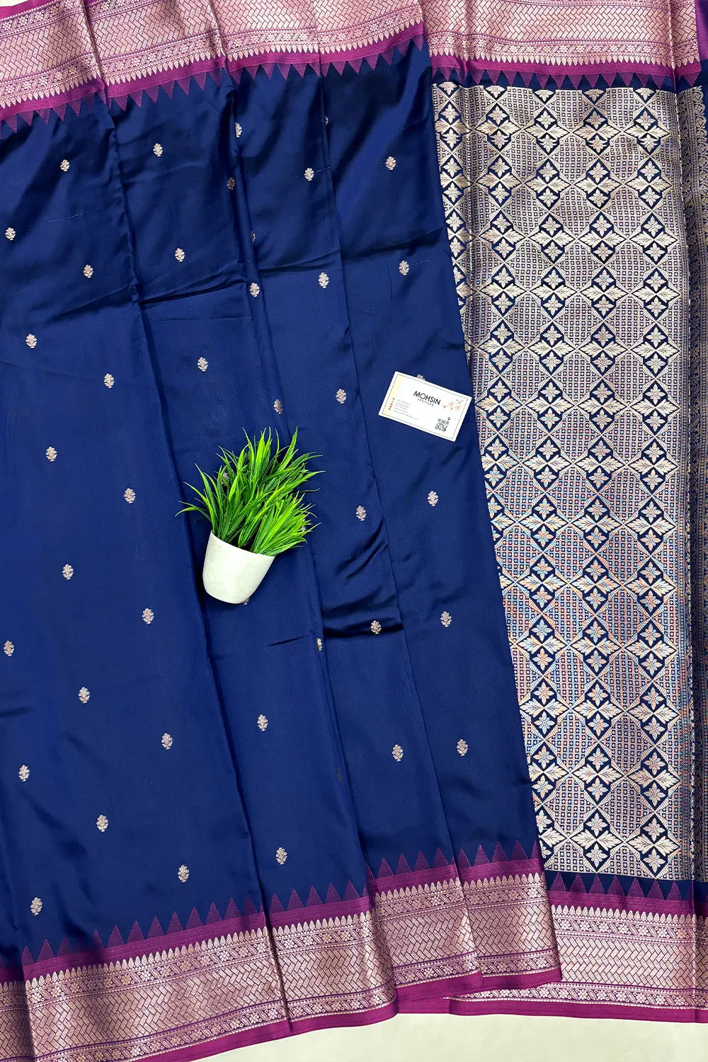 Navy Blue Semi Katan Silk Banarasi Saree