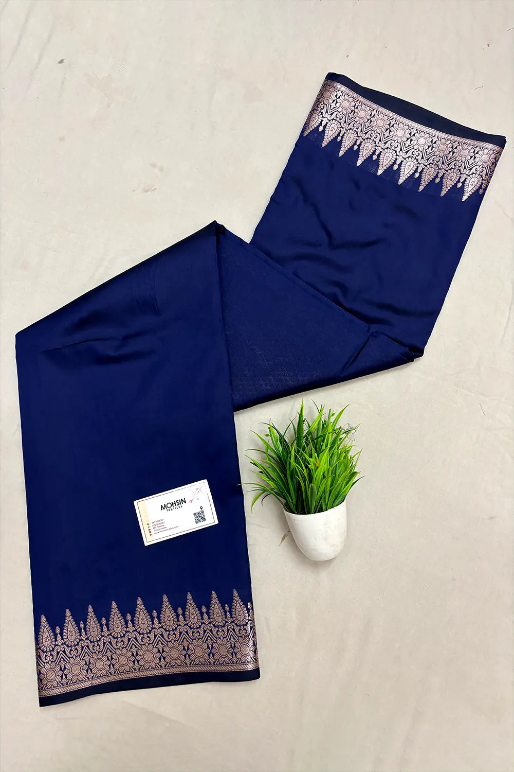 Navy Blue Semi Katan Silk Banarasi Saree