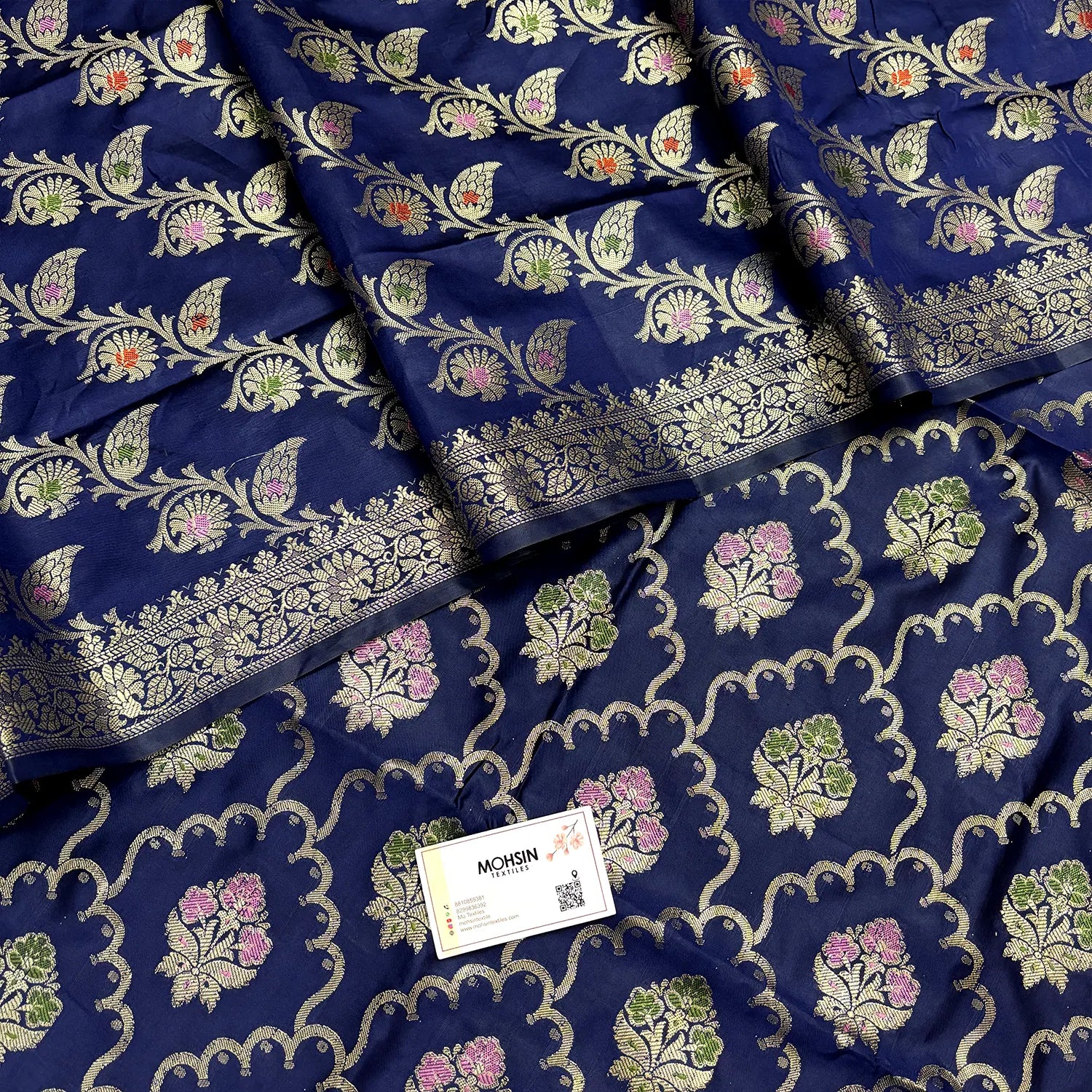 Navy Blue Semi Katan Silk Banarasi Silk Suit