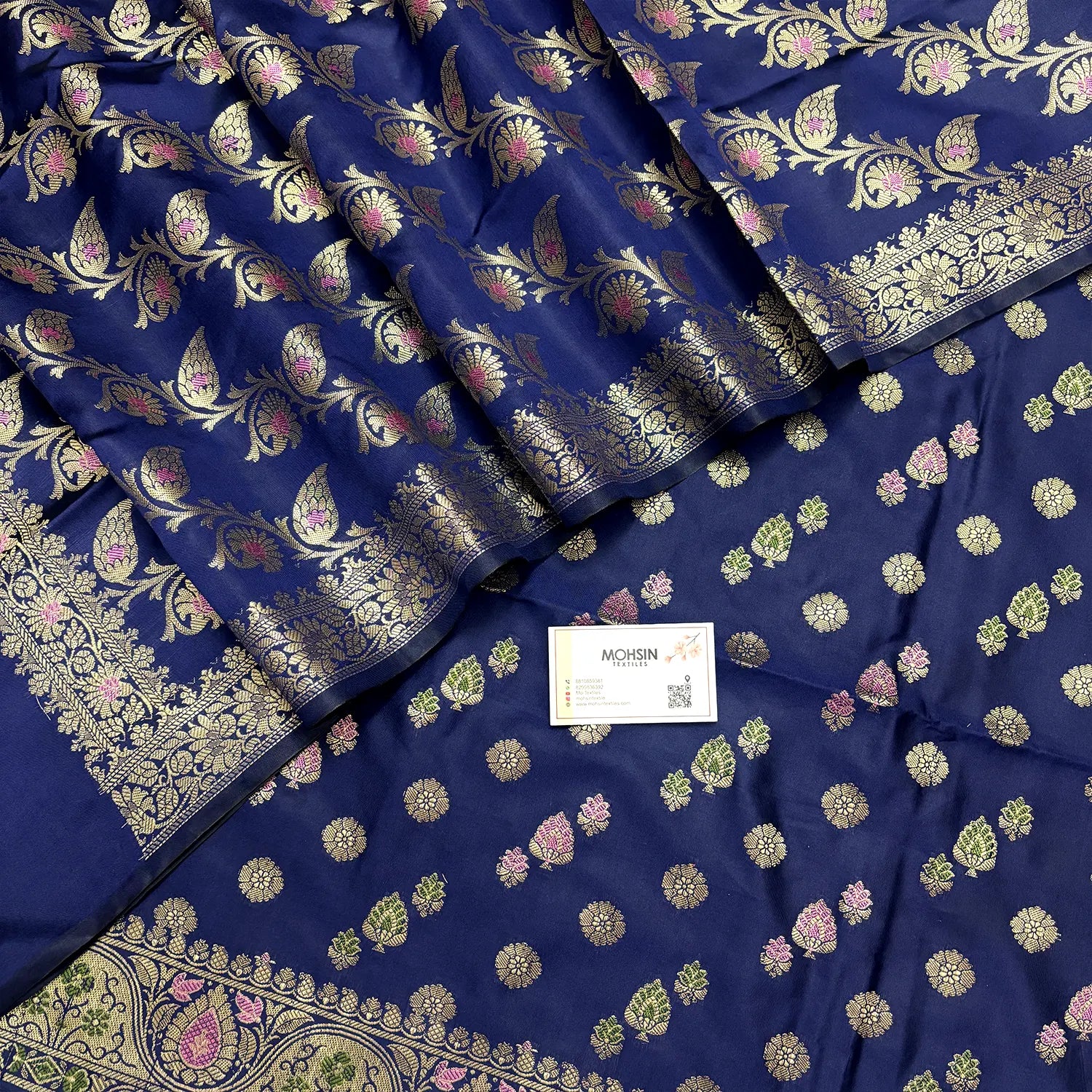 Navy Blue Semi Katan Silk Banarasi Suit