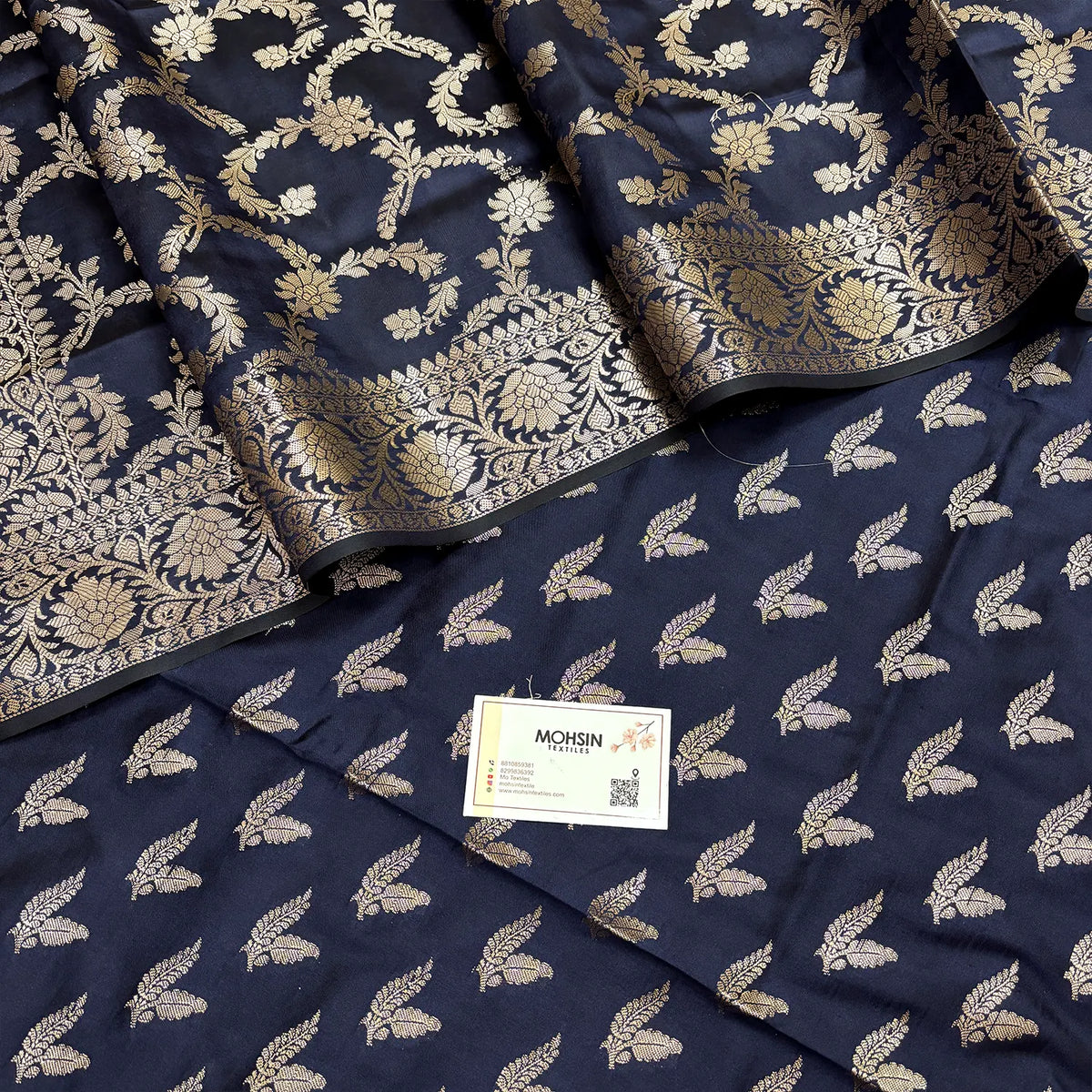 Navy Blue Semi Katan Silk Banarasi Suit