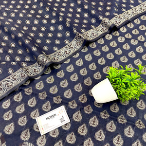 Navy Blue Surahi Buti Cotton Silk Banarasi Suit 