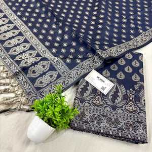 Navy Blue Surahi Buti Cotton Silk Banarasi Suit 