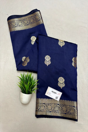 Navy Blue Tilismi Kalli Semi Katan Silk Banarasi Saree