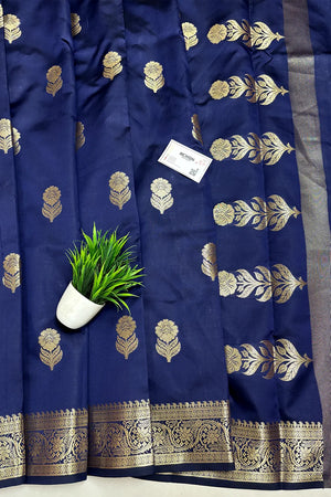 Navy Blue Tilismi Kalli Semi Katan Silk Banarasi Saree