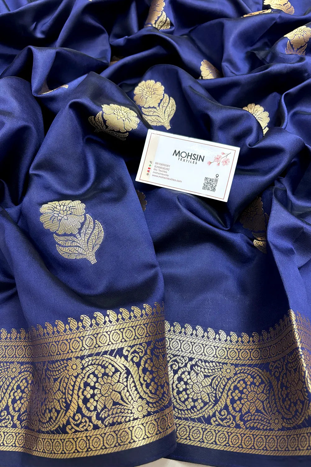 Navy Blue Tilismi Kalli Semi Katan Silk Banarasi Saree