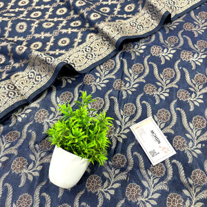 Navy Blue Yoga Jaal Cotton Silk Banarasi Suit