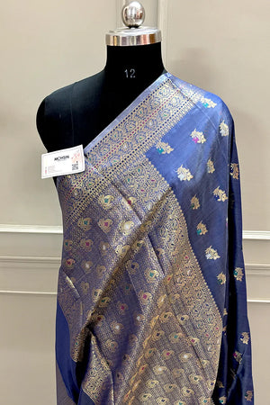 Navy Blue Zari Banarasi Silk Saree