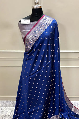 Navy Blue Zari Banarasi Silk Saree