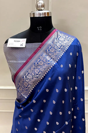 Navy Blue Zari Banarasi Silk Saree