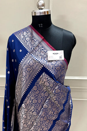 Navy Blue Zari Banarasi Silk Saree