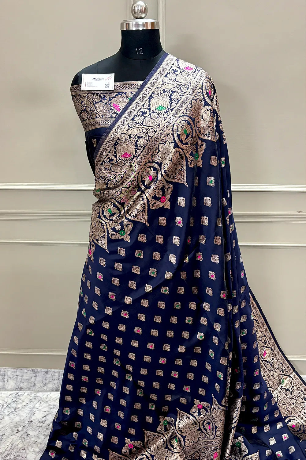 Navy Blue Zari Banarasi Silk Saree
