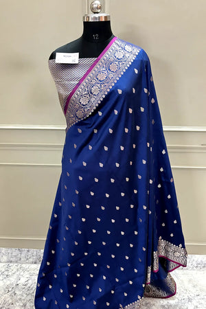 Navy Blue Zari Banarasi Silk Saree