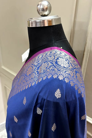 Navy Blue Zari Banarasi Silk Saree