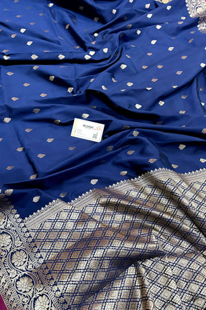 Navy Blue Zari Banarasi Silk Saree