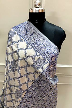 Navy Blue Zari Banarasi Silk Saree
