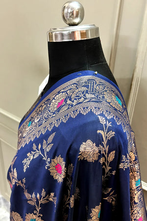 Navy Blue Zari Banarasi Silk Saree