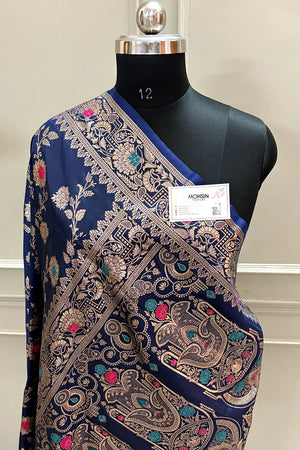 Navy Blue Zari Banarasi Silk Saree