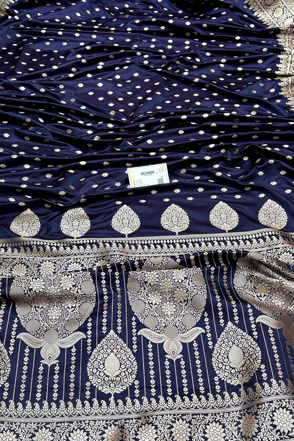 Navy Blue Zari Katan Mashru Silk Banarasi Saree