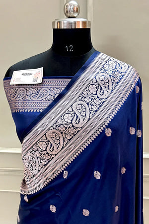 Navy Blue Zari Katan Silk Banarasi Saree