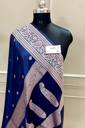 Navy Blue Zari Katan Silk Banarasi Saree