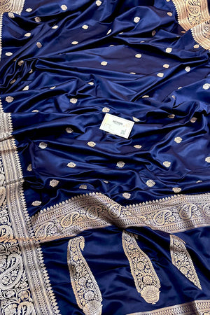 Navy Blue Zari Katan Silk Banarasi Saree