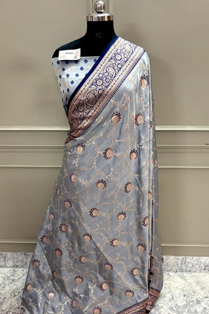 Navy Blue Zari Katan Silk Banarasi Saree