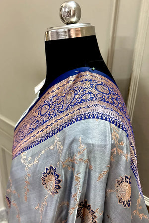 Navy Blue Zari Katan Silk Banarasi Saree