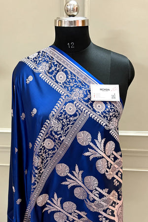 Navy Blue Zari Katan Silk Banarasi Saree