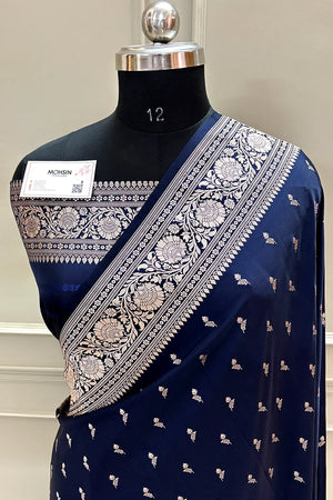 Navy Blue Zari Katan Silk Banarasi Saree