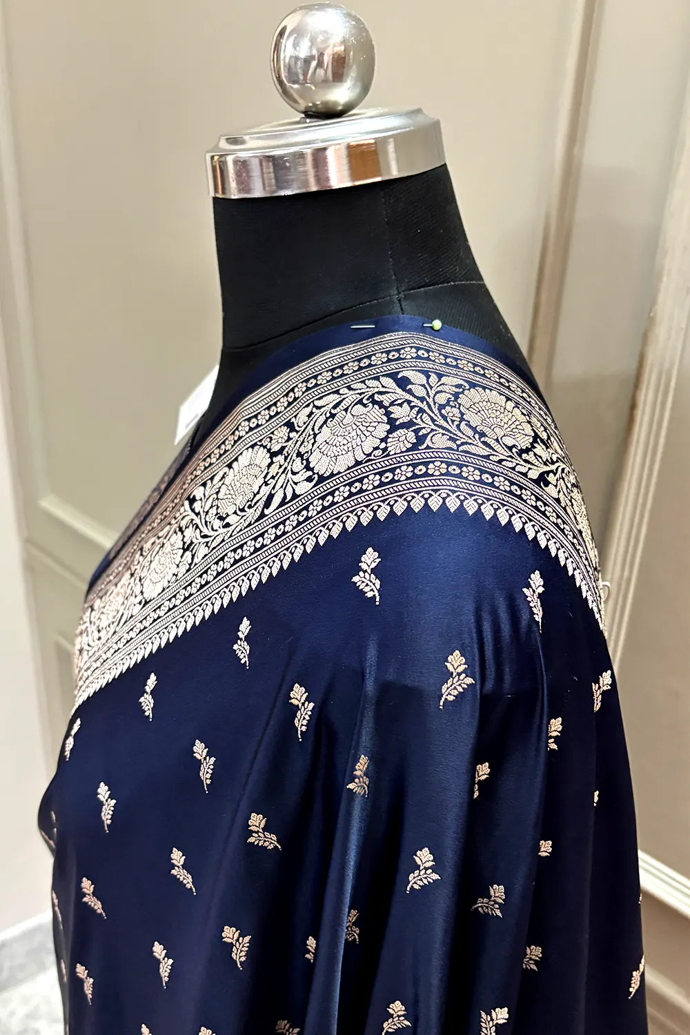 Navy Blue Zari Katan Silk Banarasi Saree
