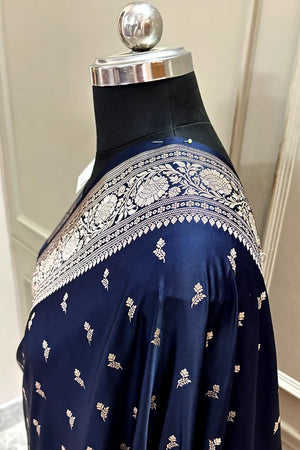 Navy Blue Zari Katan Silk Banarasi Saree