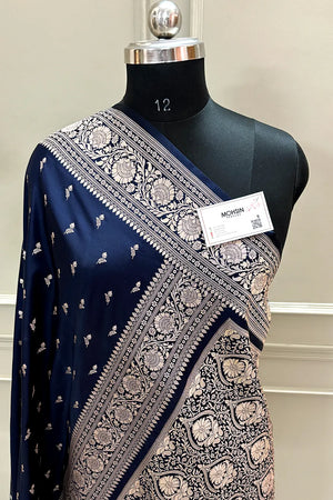 Navy Blue Zari Katan Silk Banarasi Saree