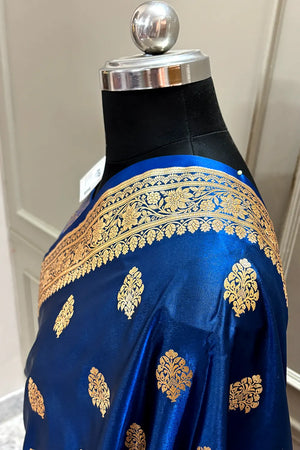 Navy Blue Zari Katan Silk Banarasi Saree