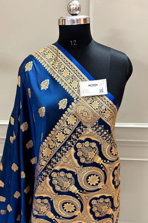 Navy Blue Zari Katan Silk Banarasi Saree