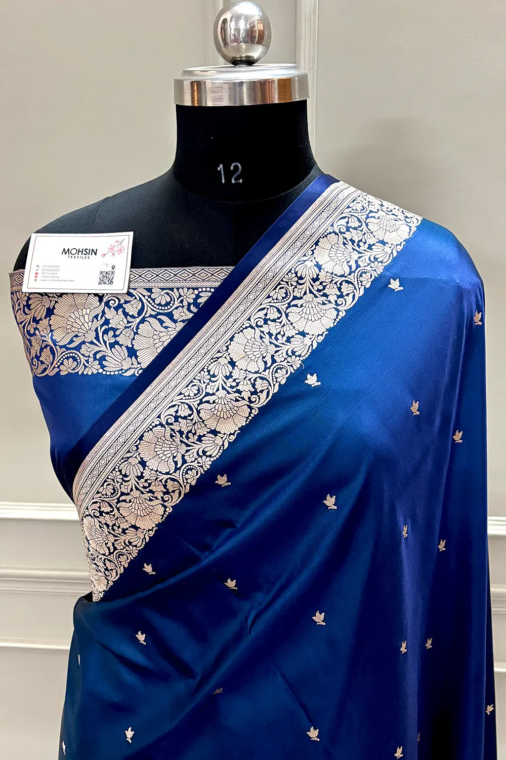 Navy Blue Zari Katan Mashru Silk Banarasi Saree