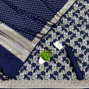 Navy Blue Zari Katan Silk Banarasi Suit